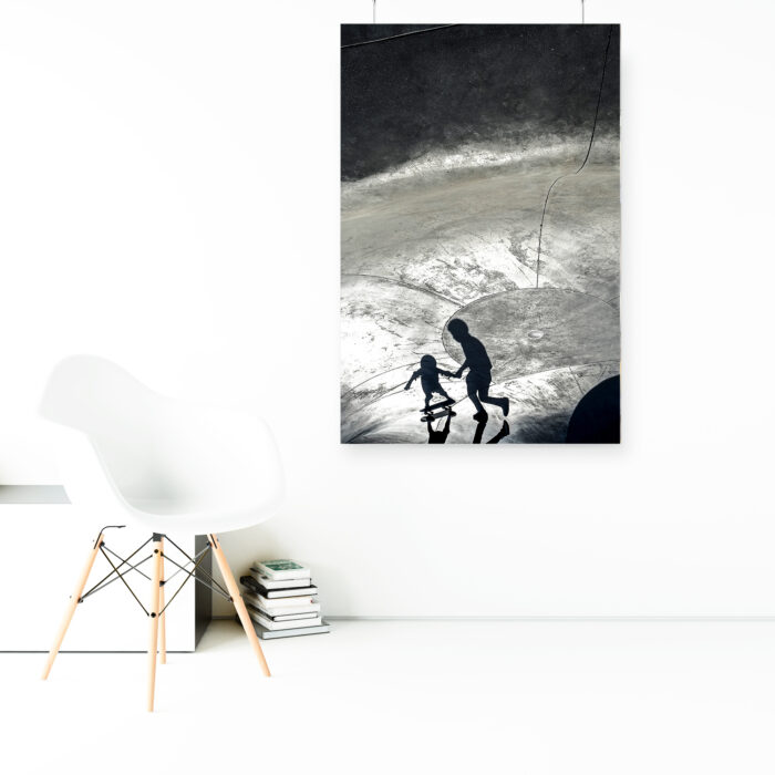 Wandbild Silhouette im Skatepark