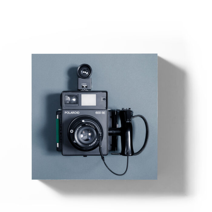 Holzbild Polaroid 600SE taubenblau