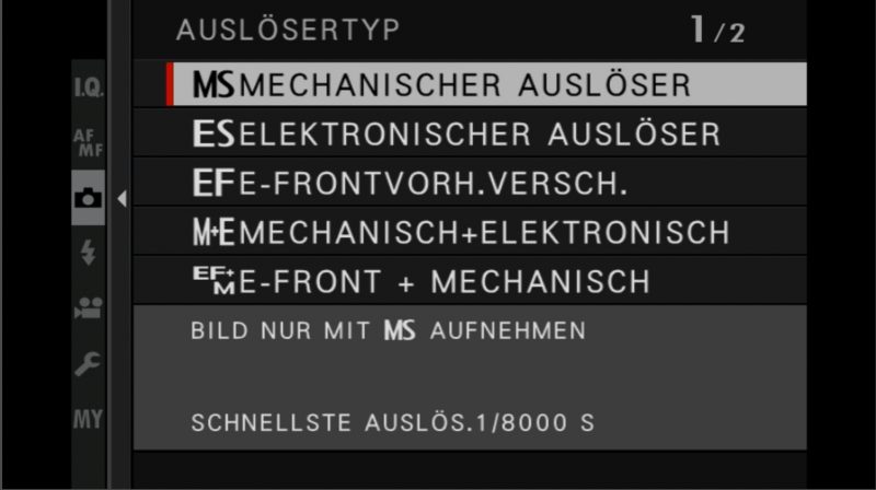 Fujifilm X100VI Einstellungen Auslösertyp Verschluss