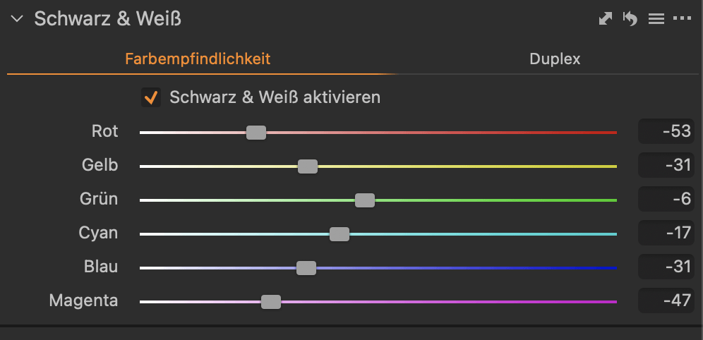 capture one schwarz weiss farbmischer
