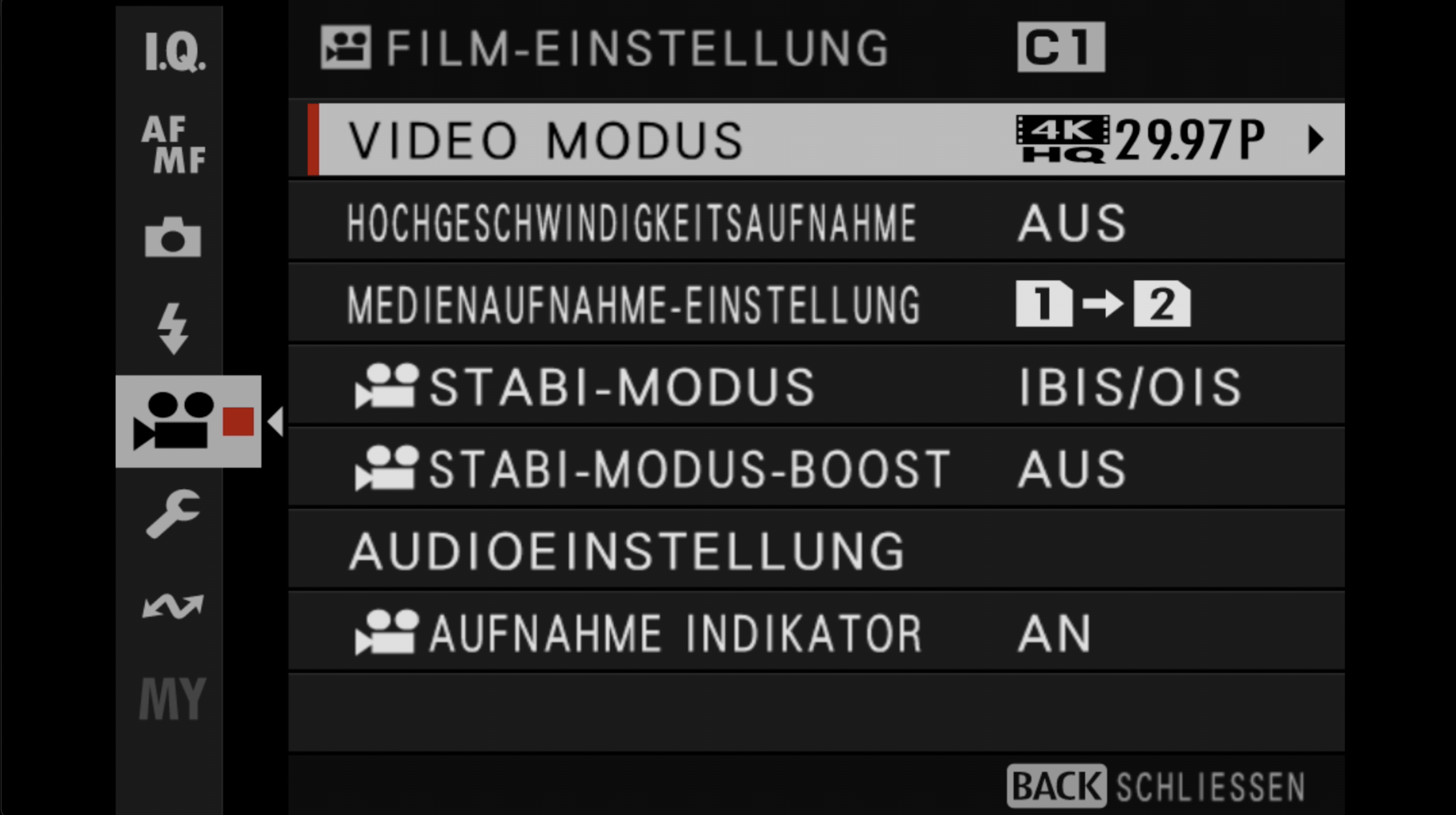 Fujifilm X-T5 Video-Einstellungen Menü