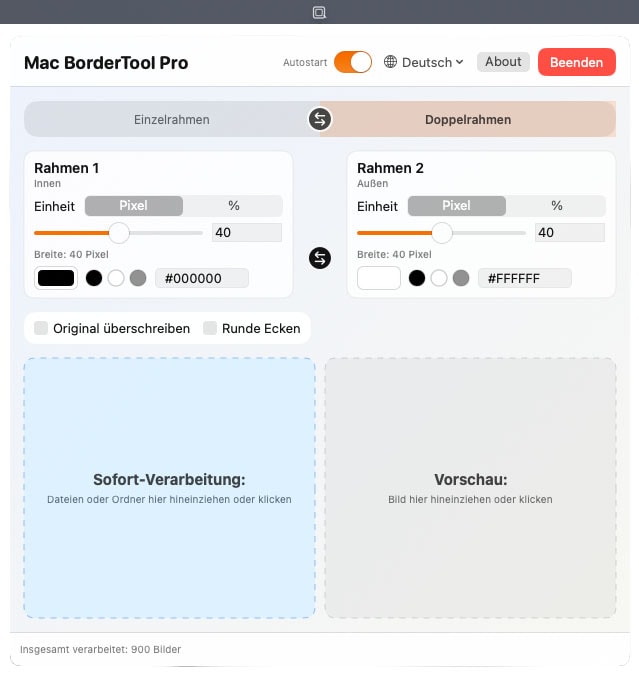 Mac BorderTool Pro Menubar-Popover &ndash; Rahmen Einstellungen